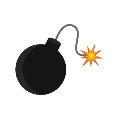 Yanan fitil düz vektör illüstrasyonlu bomba. Çizgi film tarzında bomba. Vektör 10 EPS.