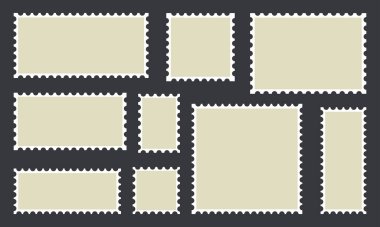 Şablon posta pulu vektör seti. İçinde boş sarı posta pulları olan koleksiyon. Koleksiyonu ayarla.