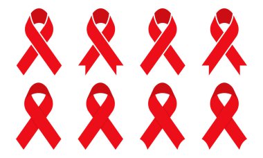 Kızıl AIDS kurdeleleri. Kırmızı kurdeleli AIDS sembolleri. Farkındalık kurdelesi.