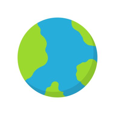 Dünya gezegeninin düz simgesi. Yeşil ve mavi gezegen Dünya. Soyut dünya haritası.