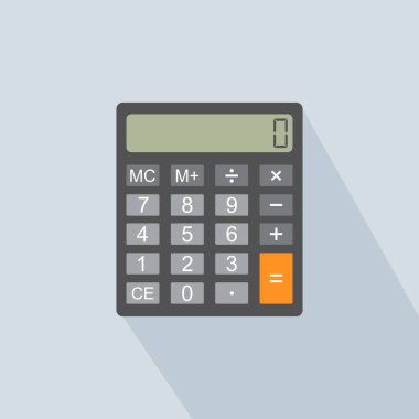 Hesap makineli modern düz çizim. Gölgeli hesap makinesi. Vektör illüstrasyonu.