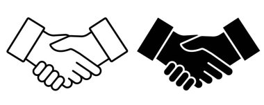 Beyaz arkaplanda el sıkışma simgesi vektörü. Anlaşma sembolü. İş ortaklığı. Merhaba sembol.