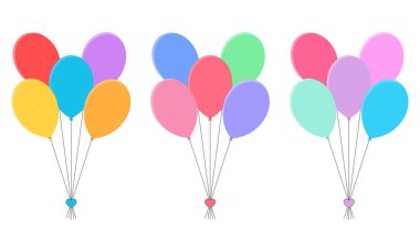 Renkli balonlar vektör seti. Parti ve doğum günü için uçan balonlar. Balon sürüsü uçuyor.