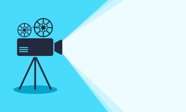 Klasik sinema projektörü. Eski film geçmişi. Sinema gösterimi projektörü. Film afişi şablonu.