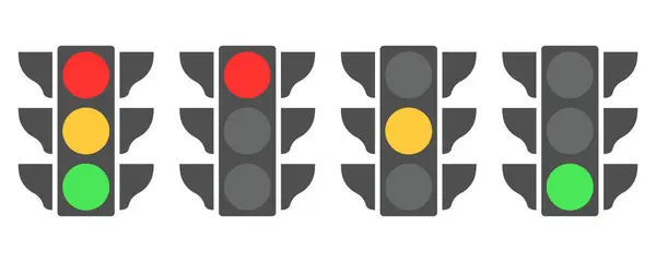 Trafik ışıkları vektör düz simgesi. Kırmızı, sarı ve yeşil sinyalli trafik ışıkları simgesi. Vektör 10 Eps.