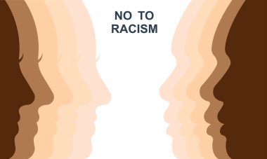 Say no to racism. Vector background with no racial discrimination. Man and woman with different skin tones. Stop racism. clipart