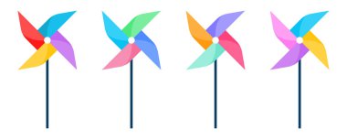 Renkli fırıldak seti. Childs için Oyuncak. Oyun için fırıldak. Vektör logosu.