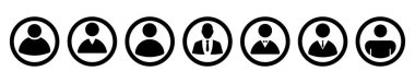 Web sitesi için kullanıcı, profil, avatar vektör simgeleri. Web uygulamaları için siyah resimli resimler. Vektör 10 EPS.