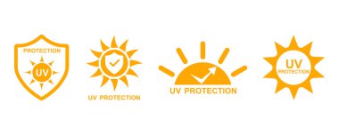 Uv protection vector icons set. Protection from sun radiation and ultraviolet. Shield from sun. UV logo. clipart