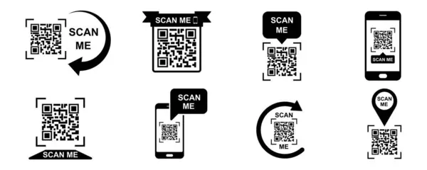 Akıllı telefon vektör simgesindeki QR kodunu tara. Siyah simgeleri tara. Okuyucu barkodu.
