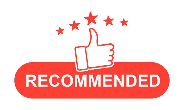 Tavsiye edilen kırmızı pankart. Baş parmaklarla tavsiye edilir. Kırmızı etiket ya da etiket. Ürünün kalite garantisi.