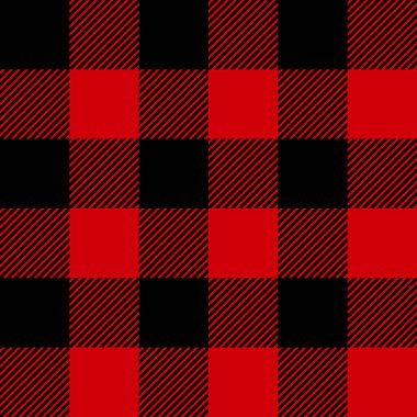 Oduncu, ekose vektörsüz arka plan. Kırmızı ve siyah flanel ekose. Tartan dokusu. Klasik kumaş damalı parmak izi. Vektörsüz desen.