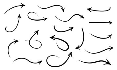 Beyaz arkaplana el çizimi oklar. Eğik oklar. Vektör 10 EPS.