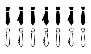 Beyaz arkaplanda bir takım kravat vektör simgeleri. Silüeti bağla. Siyah çizgili kravat. Takım elbise için kravat.
