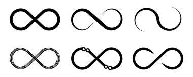 Sonsuzluk sembolü seti. Sonsuz siyah işaretler. Soyut sonsuz vektör simgeleri. Vektör 10 EPS.
