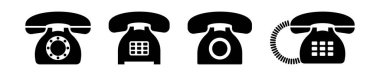 Eski telefon vektör simgeleri kümesi. Siyah retro telefon. Klasik klasik telefon. Çağrı sembolü.