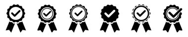 Onaylama vektör işaretleri. Onaylanmış simge vektörü kümesi. Kaliteli kalite, kalite garanti sembolü. Garanti rozeti.