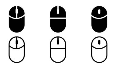 Bilgisayar fare vektör simgeleri kümesi. Tekerlekli kara bilgisayar faresi. Vektör 10 Eps.