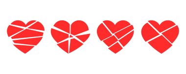Red broken heart vector icons set. Cracked on heart flat vector icons. Symbol divorce or heartbreak. clipart