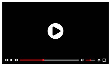 Video oynatıcı arayüzü. Bilgisayar ekranındaki şablon video oynatıcı. Medya paneli. Vektör arkaplanı.