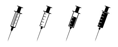 Tıbbi şırınga vektör simgeleri seti. Aşı ya da enjeksiyon ikonu. İğneli şırınga. Vektör 10 Eps.