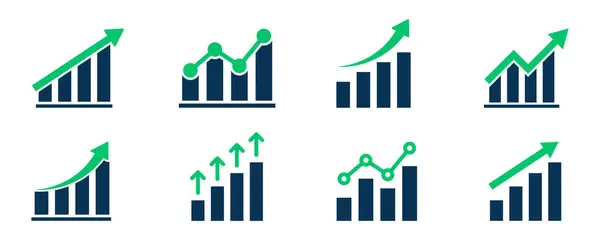 Büyüme grafik vektör simgeleri kümesi. İş çizelgesi. Finansal yükseliş. Karı arttır.