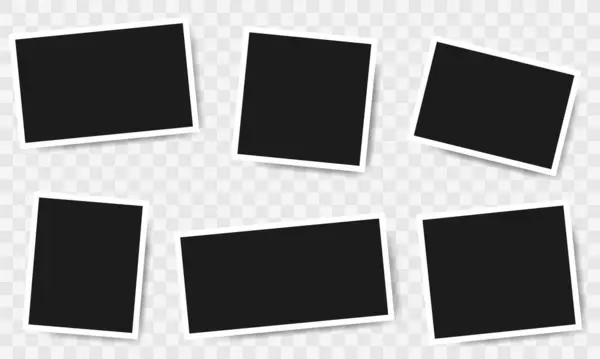 Gölgeli gerçekçi siyah fotoğraf seti. Şeffaf arkaplanda yatay boş fotoğraf. Fotoğraf kolajı.
