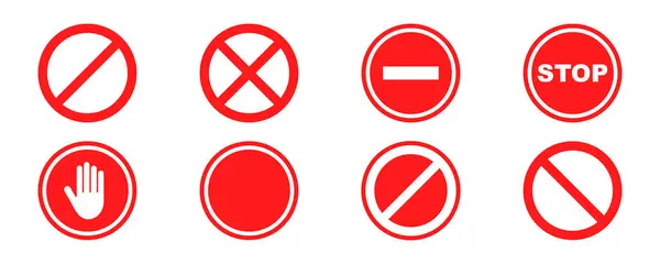 Kırmızı işaretler yasaktır ya da yasaktır. Yuvarlak durak işareti. Yasak, yasak, yasaklanmış yol işaretleri. Girdi değil.