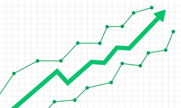Financial graph growth up. Increase profit. Green arrow up. Success on economy or trade. Rise price.