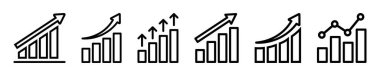 Taslak büyüme grafik vektör simgeleri kümesi. Çizgi iş çizelgeleri. Siyahi finansal yükseliş. Karı arttır.