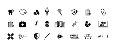 Tıbbi vektör simgeleri kümesi. İlaç ya da sağlık sembolleri. Sağlık hizmetleri ikonu. Vektör 10 Eps.