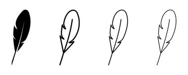 Tüy vektör simgeleri kümesi. Çizgi ucu. Kara kuş tüyü. Vektör 10 Eps.