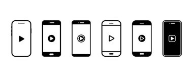 Çalma düğmeleri olan bir telefon seti. Siyah video ya da müzik düğmeleri olan akıllı telefon. Vektör 10 Eps.
