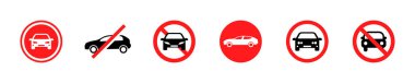 Araba vektör işareti yok. Otomobili yasakla. İçki yasağı aracı. Arabayı durdur..