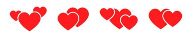 Kırmızı kalpler vektör simgeleri kümesi. Sembol aşkı. Kalp şeklinde. Çift yürek. Vektör 10 Eps.