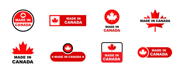 Set of made in Canada emblem vector. Canadian manufactured. Production on Canada. Vector 10 Eps.