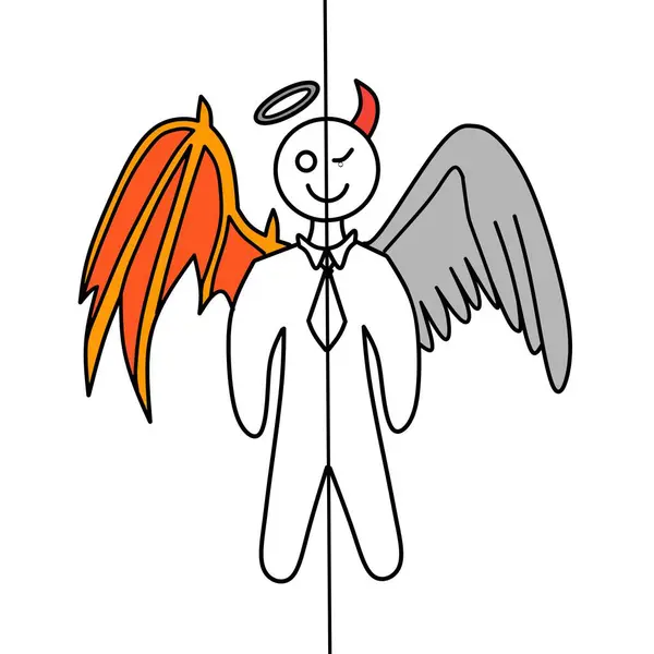 stock image illustration of a human character who is half devil and half angel