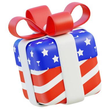 Hediye 3D çizim konsepti. Amerikan Bağımsızlık Günü