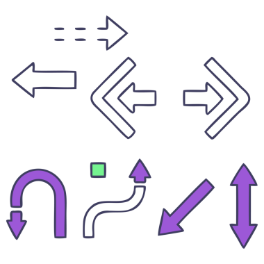 El Çizimi Soyut Ok Simgeleri Eğri ve Geometrik Yönlendirme ve Bilgisel Elemanlar için Renkli Vektör Tasarımı Ayarla