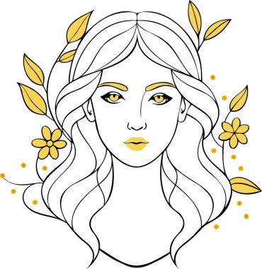 Çiçek Elementli Bir Kadının Zarif Çizgi Sanatı İllüstrasyonu 8 Mart Uluslararası Sarı ve Siyah Kadın Gününü Kutluyor