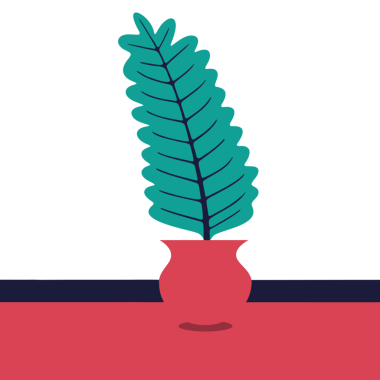 Yeşil eğreltiotu yaprağının modern düz dizayn tarzına sahip kırmızı vazoda minimalist dijital çizimi