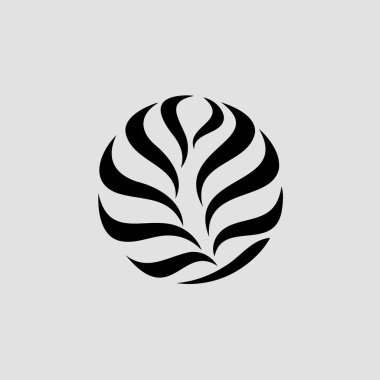 Akan organik şekiller dairesel bir siluet oluştururken, siyah renkte asgari soyut botanik tasarımı. Modern ve zarif doğadan esinlenilmiş, simetrik estetik bir kompozisyon..