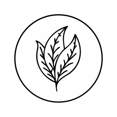 Detaylı damarları üst üste binen üç yaprak içeren minimalist siyah-beyaz dairesel amblem basit ve stil temalı bir doğal tasarım yaratıyor..