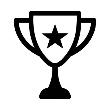 Düz vektör tarzında yıldız sembolü olan siyah kupa simgesi, asgari siluet tasarımında başarı, ödül ve başarıyı temsil ediyor
