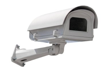 Beyaz bir arka plan üzerinde izole cctv güvenlik kamera