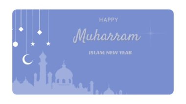 Muharram ve İslam Yeni Yılı 'nı fenerler, hilal ay ve cami siluetleri ile kutlayan güzel bir tasarım..