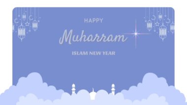 Muharram ve İslam Yeni Yılı 'nı fenerler, hilal ay ve cami siluetleri ile kutlayan güzel bir tasarım..