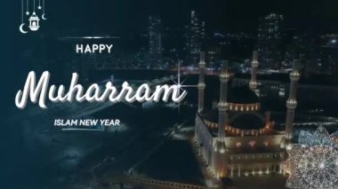 Muharram ve İslam Yeni Yılı 'nı fenerler, hilal ay ve cami siluetleri ile kutlayan güzel bir tasarım..