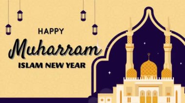 Muharram ve İslam Yeni Yılı 'nı fenerler, hilal ay ve cami siluetleri ile kutlayan güzel bir tasarım..