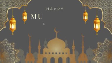 Muharram ve İslam Yeni Yılı 'nı fenerler, hilal ay ve cami siluetleri ile kutlayan güzel bir tasarım..